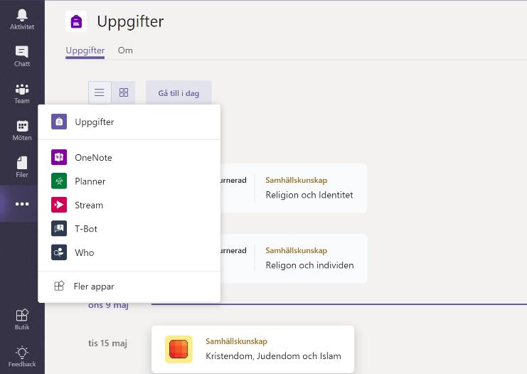 också under ikonen Aktivitet i vänstermenyn. För att lämna in en uppgift kan du gå via vänstermenyn eller genom teamet.