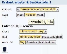 [154.000] Entrada II Ny arbetsstol under varumärket Drabert Finns i 3 utföranden: D-1088-D Klädd sits. Rygg med klädd framsida, baksida av plast D-1088-DLF Lika D-1088-D men med funktionsarmstöd (2D).