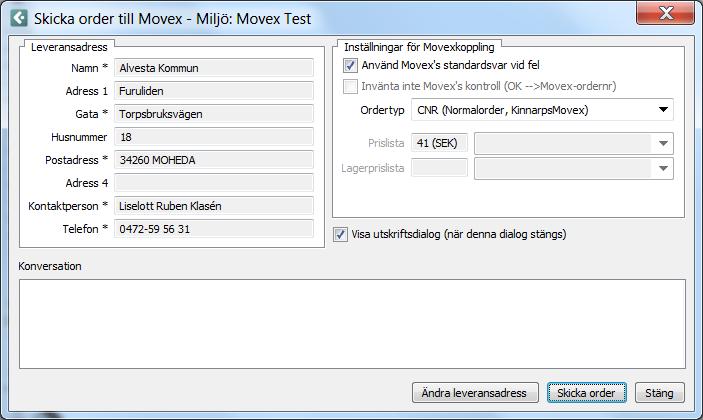 [152.000] Enbart för Tango Backoffice (Ordersändare) I och med att vi snart kommer att börja arbeta i den nya orderdatabasen så har vi nu infört vissa förändringar i dialogen: Skicka Order till Movex.
