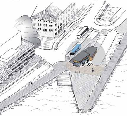 Resecentrum Resecentrum Alternativ 1. bygger på att busstrafiken fortsätter att köra längs stråket Södra hamngatan - Drottninggatan - Norra Hamngatan.