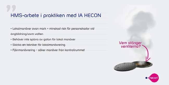 10 HMS-arbete i praktiken med IA HECON Lokalmanöver ovan mark = minskad risk för personskador vid ångbildning/varm vatten Behöver inte spärra av gatan för lokal manöver Skicka en tekniker för