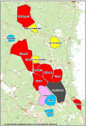 Övriga stationära vargar Gävleborgs län berördes av 3 ensamma stationära vargar under vintern 2015/2016.