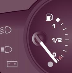 BRÄNSLEMÄTARE Bränslenivån kontrolleras varje gång tändningsnyckeln vrids till körläge. Mätaren står på: - 1: tanken är full, cirka 60 liter. - 0: låg bränslenivå, kontrollampan lyser med fast sken.
