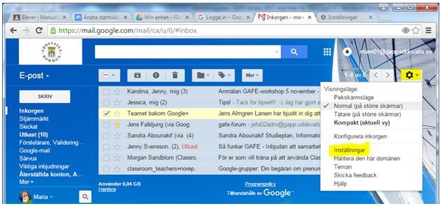 Gmail Appen Mail har vi lagt som en av de obligatoriska apparna som ska öppnas i Chrome. Här kan du skicka mail dina klasskompisar och till dina lärare.