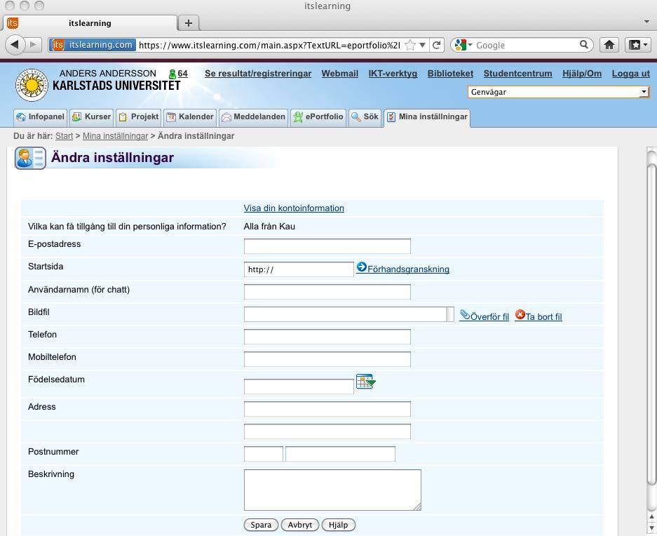 5. Mina inställningar Här kan man göra olika inställningar i itslearning.