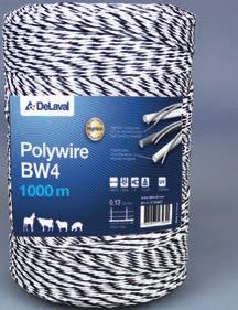88134901 200 m 369,- (462,-) 88134902 400 m 536,- (670,-) 920 N ca 9mm 9 UV-stabil 0,07 Ohm/m DeLaval polyband BW12 Kan användas för långa stängsel och