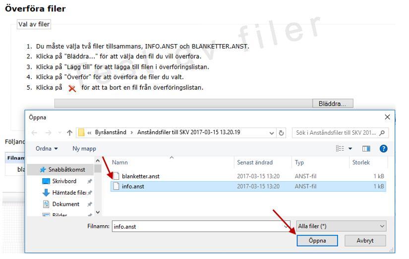 Nu kommer du tillbaka till Skatteverkets sida, klicka på Lägg till för att hämta den andra filen. Välj Bläddra.. och markera sedan den andra filen och klicka på Öppna.