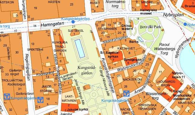 Sida 2 (9) Planområdet, markerat med röd ring i bilden, är beläget i den norra delen av Kungsträdgården, mot Hamngatan.