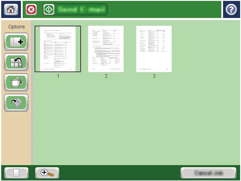 Bild 6-6 Exempel på skärmen för alternativ för förhandsgranskning av skannade bilder 1 2 3 4 1 Knappen Lägg till sidor Tryck på knappen Lägg till sidor när du vill lägga till fler sidor i dokumentet.