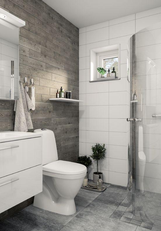 34 35 Rumsbeskrivning ENTRÉ Golv Klinker 15x15 30x30 cm Sockel Trä, vit Väggar Gipsskiva, målad vit Innerdörr Swedoor, slät vit Ytterdörr NorDan Linjalen Inredning Garderob HTH Dekor slät vit TVÄTT