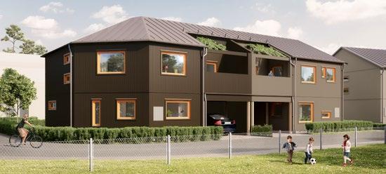 Bostäderna är placerade med en tydlig stadsmässig ordning mot gatan och kvarterets hörn är markerade och omsorgsfullt gestaltade.