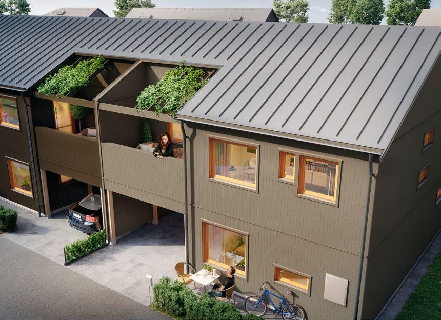 16 17 Bostäderna De totalt 8 bostäderna i Elins Trädgårdskvarter består av 4 parhus, 3 radhus och ett fristående hörnhus.