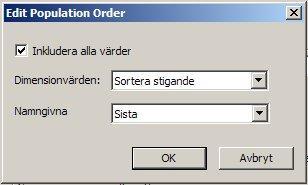 Fyllningsordning anger i vilken ordning värdena skall visas i urvalslistan. 1. Klicka på Redigera... för att öppna dialogboxen för Redigera fyllningsordning. 2.