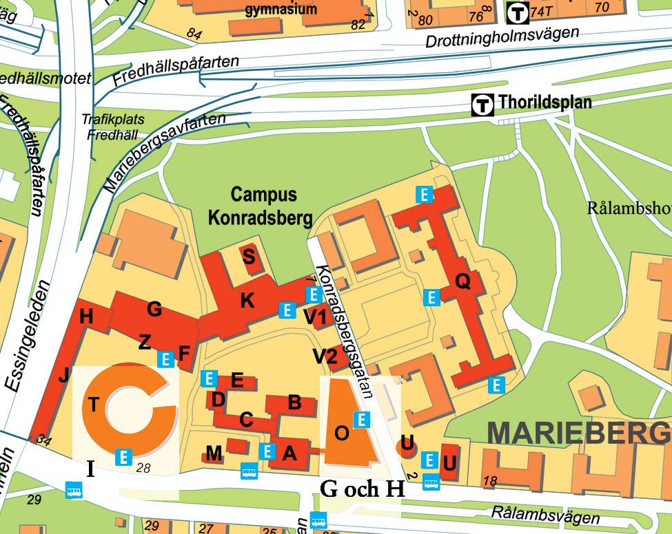över universitetsområdet i Campus Konradsberg G: Institutionen för utbildningsvetenskap inriktning mot tekniska, estetiska och praktiska kunskaps traditioner H: