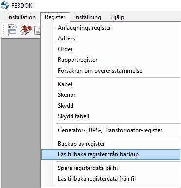 FEBDOK 2016-11-28 Sida 8/9 Läsa in register från version 5.5 Har FEBDOK inte varit installerad tidigare kan man bortse från instruktionerna för att läsa in register från fil.