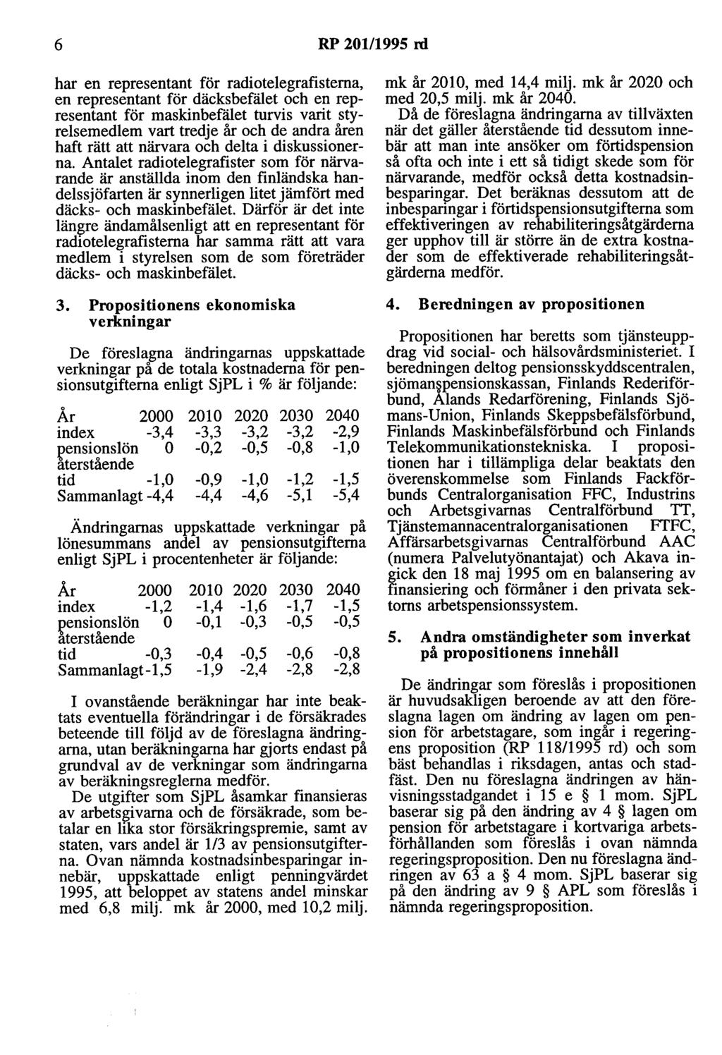 6 RP 201/1995 rd har en representant för radiotelegrafisterna, en representant för däcksbefälet och en representant för maskinbefälet turvis varit styrelsemedlem vart tredje år och de andra åren haft
