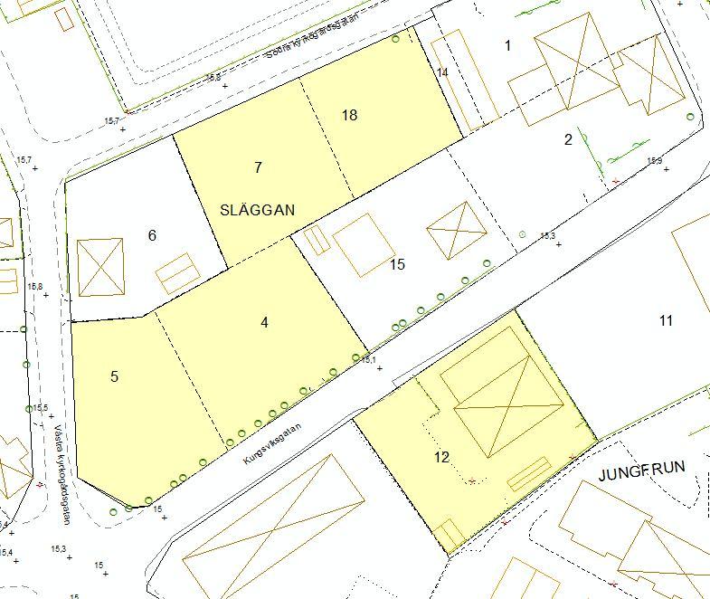 Ansökan 3, fastigheterna Släggan 4, 5, 7 och 18 avses överföras till Jungfrun 12.