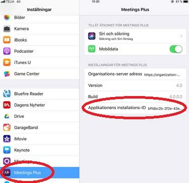 Kopiera applikationens installations-id (klicka på texten/siffrorna, välj Allt och Kopiera ) Guide för hur du hittar ditt serienummer och IMEI: https://support.apple.