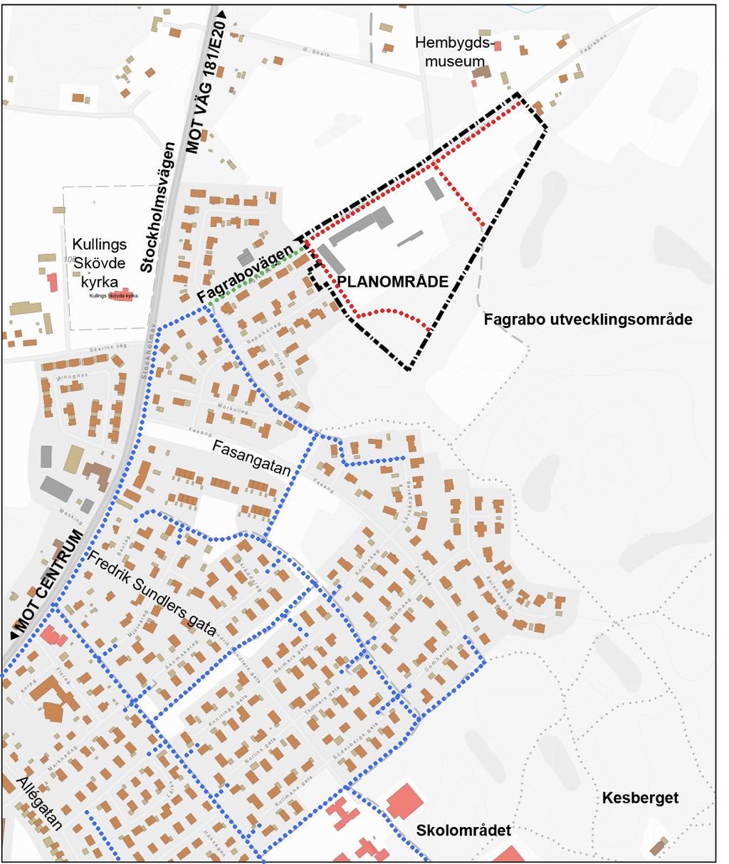 GC-vägnät GC-vägar nås från planområdet via lågtrafikerad tillfartsväg för kv. Hallonet (går parallellt utmed Fagrabovägen). Efter tillfartsvägen vid kv.