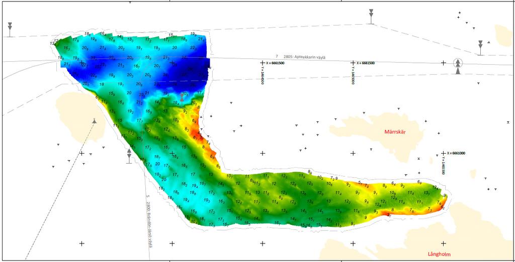 GEOTEKNISKA UNDERSÖKNINGAR MM. Inför MKB:n karterades havsbotten och strandlinjer i Spettarhålet och runt Gripö och Degerö med ett multibeam-ekolod i två olika frekvenser.