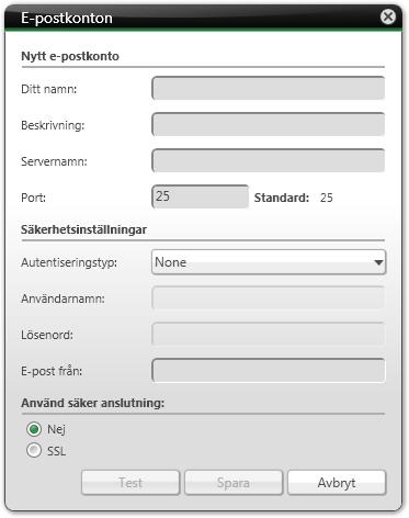 Översikt över alternativ i Nero BackItUp 15.3 Skapa ett e-postkonto I Nero BackItUp kan du lägga till information om ditt e-postkonto.