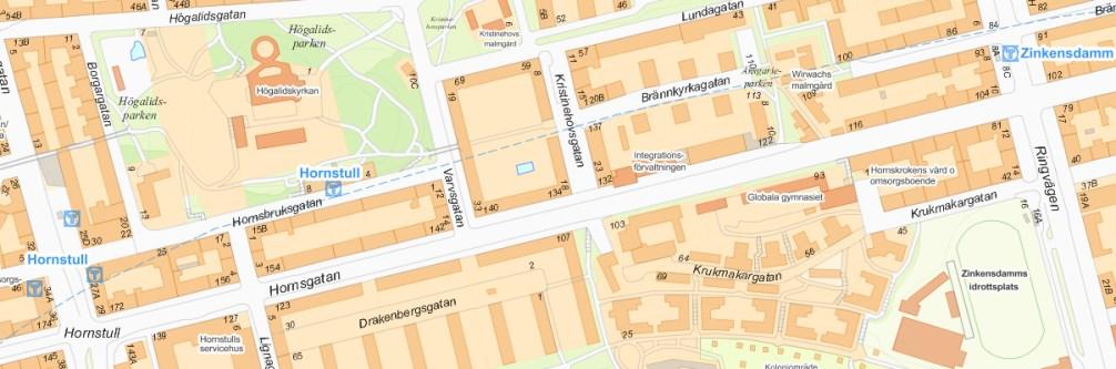 Sida 3 (6) Dagens situation Hornsgatan har idag två körfält i vardera riktningen på berörd sträcka, med undantag för sträckan väster om Lignagatan som har tre körfält i västlig riktning.