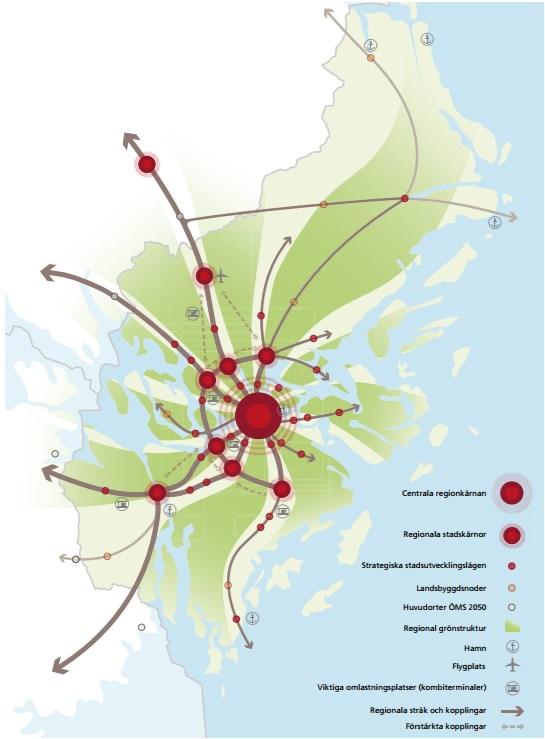 Identifierade större regionala behov till 2050 (utöver redan beslutat) Ökad kapacitet i centrala delar av tunnelbane- och järnvägssystemen Ökad kapacitet och framkomlighet för stombusstrafik och vid