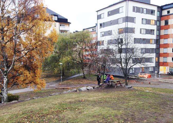 Parken innehåller en skolgård, lekplats och öppna gräsytor. Runt kanterna finns asfalterade gångvägar som ansluter till närliggande fastigheter och gator.