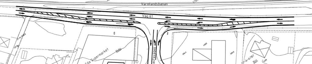med vänstersvängfält på både väg 61 och Rastavägen samt vänsterpåsvängningsfält i norrgående riktning på väg 61.