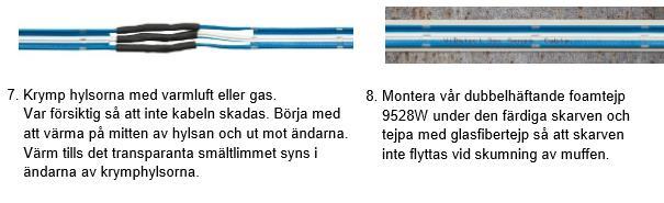 6.3. Slingresistans Bygla (slinga) de två blåa ytterledarna i startänden. Denna bygling får sedan vara kvar under hela byggnationen. Gör byglingen med hjälp av en serieskarvhylsa och presstång.