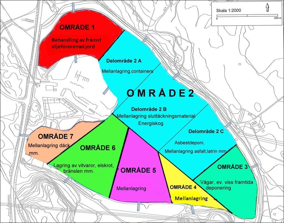 Katrineholm Energi Miljörapport 2011 Vika avfallsanläggning Figur 4. Översiktskarta över Vika avfallsanläggning. Kartan är inte skalenlig och gränserna mellan delområden inom område 2 är ungefärliga.
