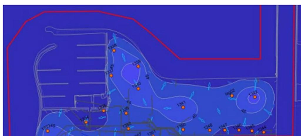 Uppdragsnr: 10187957 6 (10) Figur 5. Tolkad grundvattenströmning i Hamnstaden (2014-01-27). Tolkad gräns till exploateringsområdet anges med gul linje.