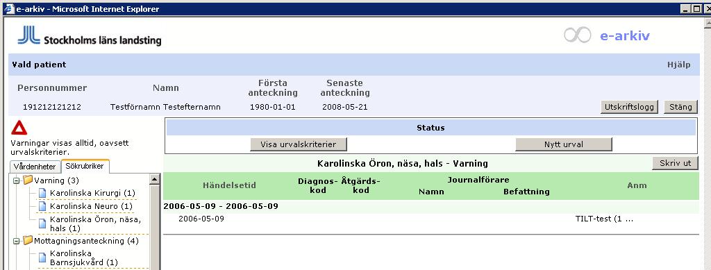 I ett annat exempel visas hur fältet använts för att ange olika dokumenttyper som legat till grund för inehållet i anteckningen (exemplet är från en Pappersjournalpost ): 2.5.