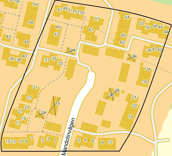 5.5. Mandolinvägen Mandolinvägen utgörs av det område som är inringat i figur 39 nedan. Figur 39. Karta över området. Källa: hitta.se 5.5.1.