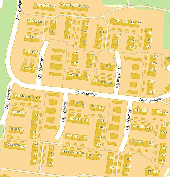 5.6. Såningsvägen Såningsvägen utgörs av det område som visas i figur 41 nedan. Figur 46. 41. Karta över området. Såningsvägen. Källa: hitta.se 5.6.1. Metod Åtkomst till vindsutrymmet erhölls inifrån via en lucka på andra våningen som hade inbyggd stege.