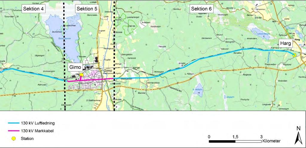 4 Beskrivning av utbyggnadsförslag Sektion 1 Utbyggnadsförslaget utgår från stationen i Dannemora i sektion 1 och följer befintlig ledningsgata till länsväg 290.