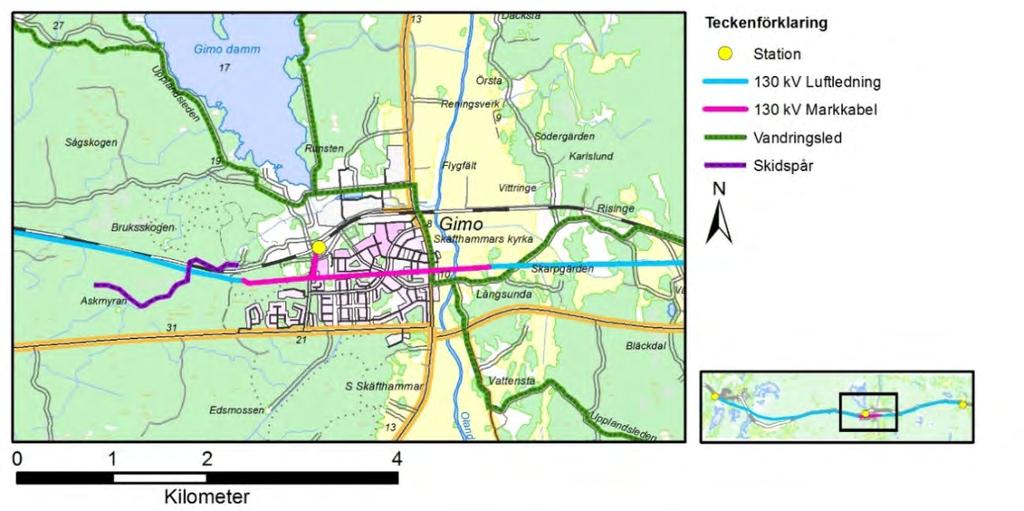 Figur 50. Rekreation och friluftslivsvärden i sektion 5. Miljökonsekvenser I sektion 2 finns en motorbana som tillfälligt berörs under byggskedet av ny ledning och rivning av befintlig.