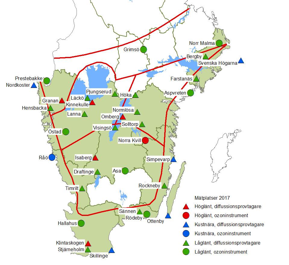 ligger på det koncentrationsbaserade ozonindex (AOT4) som används för att uppskatta inverkan av ozon på växtligheten. Ozonbelastningen i urbana och peri-urbana områden ingår inte i mätprogrammet.