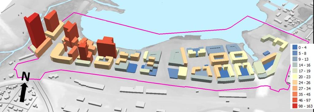 Figur 3.1 Exempel på resultatredovisning från Geokalkyl: Klimatpåverkan från grundläggning och masshantering i ett exploateringsområde.