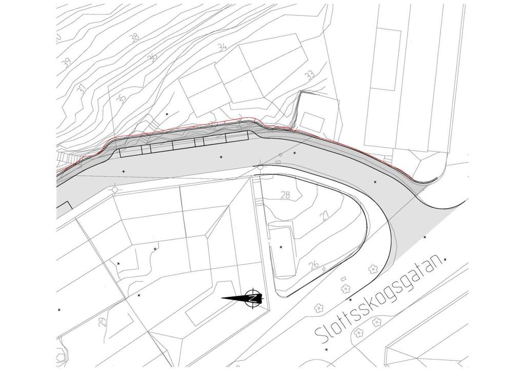 Gångbanan längs östra sidan breddas till två meter och ett farthinder anläggs på Ärlegatan med anpassat läge till ny bebyggelse.