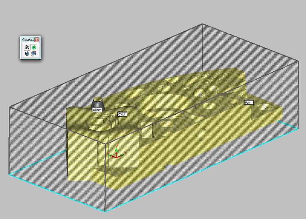 Körväg Clearance Cube automatiska frigångsrörelser Clearance Cube representerar en säkerhetsvolym runt detaljen.