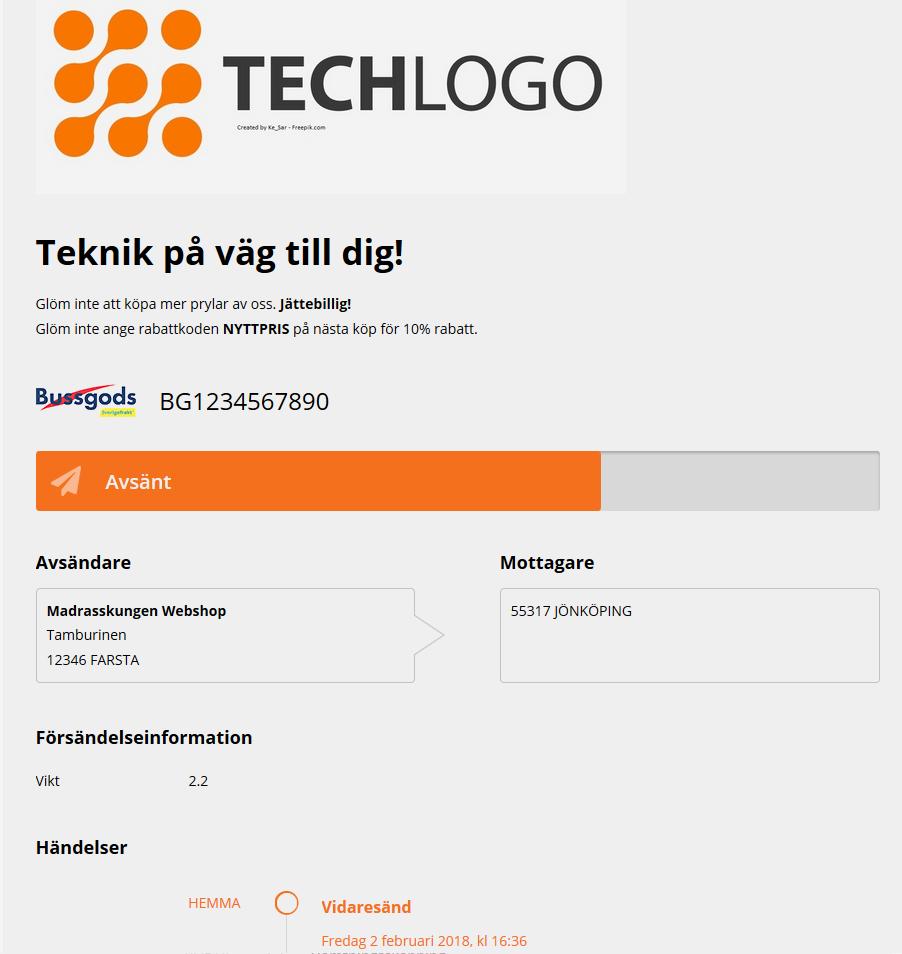 Track & Trace API (Fraktspårning) Fraktjakt har inställningar för att Webbutiker skall kunna skapa egna sidor där deras kunder kan spåra paketen.