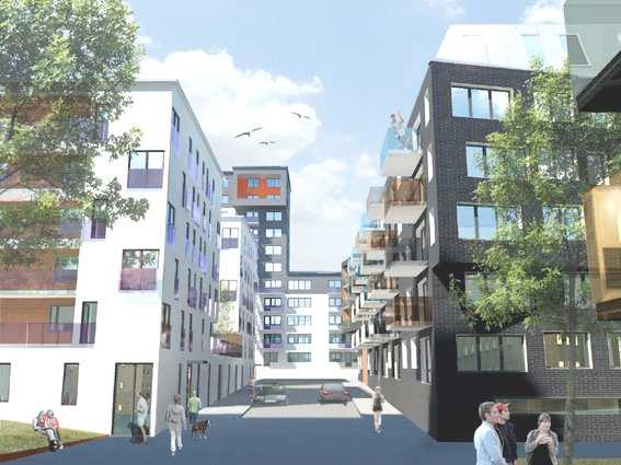 genom en lång klättrande trappa respektive en slingrande