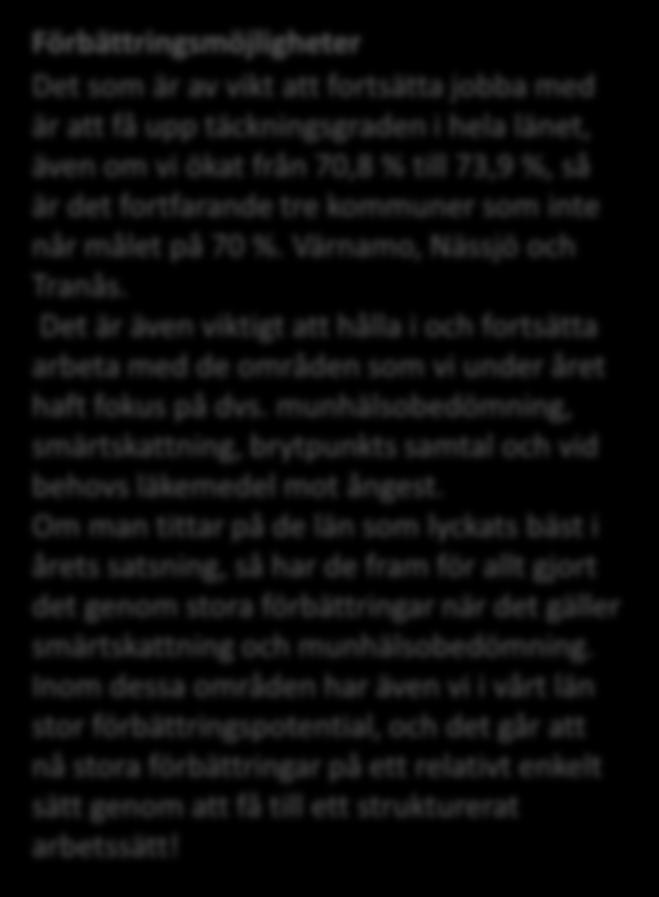 munhälsobedömning, smärtskattning, brytpunkts samtal och vid behovs läkemedel mot ångest.