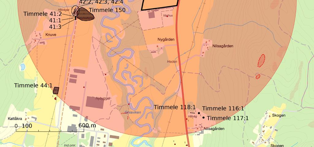 3 Översikt över fasta fornlämningar registrerade inom ca 1,2 kilometers radier utifrån utredningsområdet.