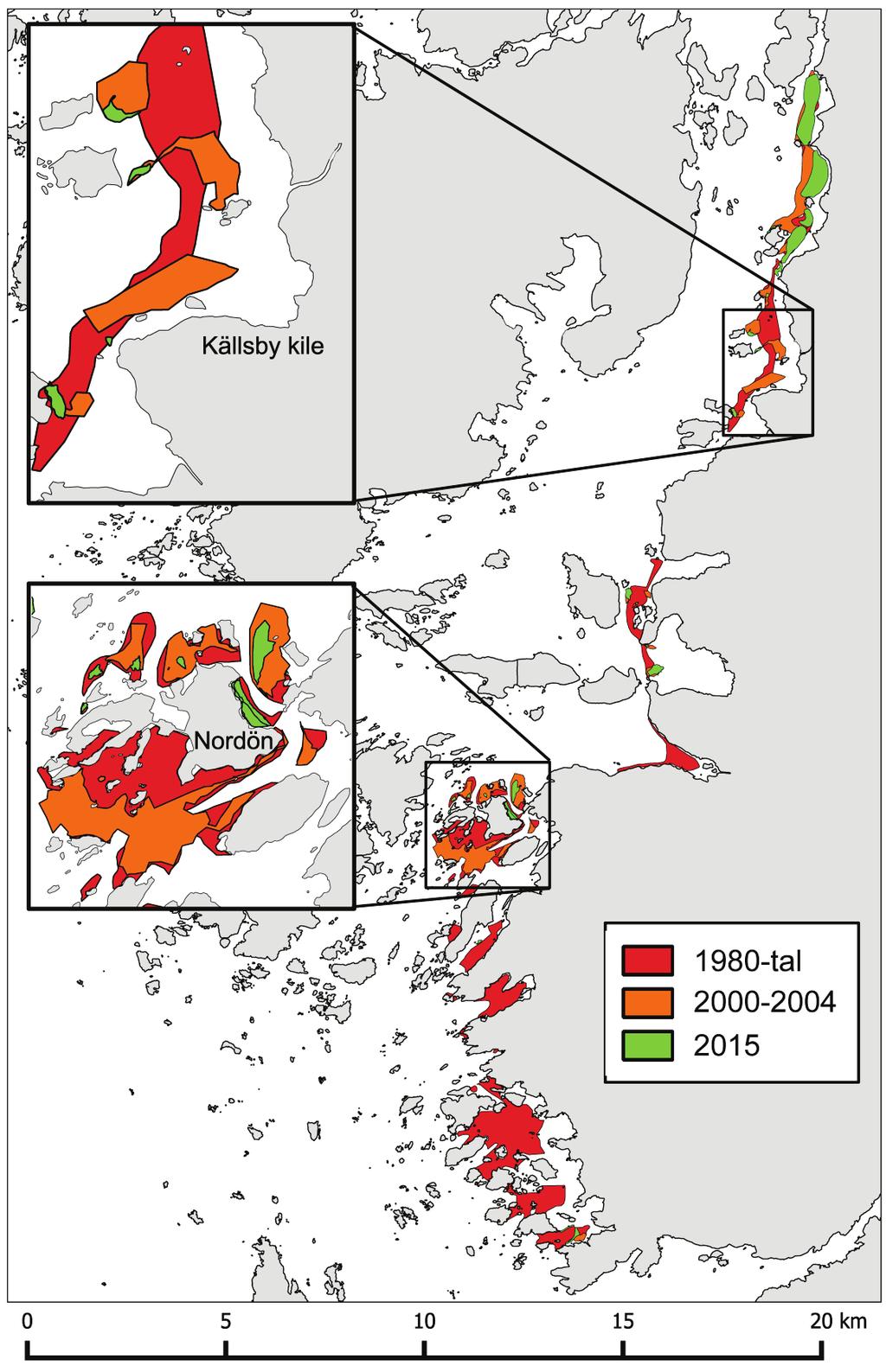 Figur 3.4. Förändringar i utbredning av ålgräs 1981 2015 i södra Bohuslän.
