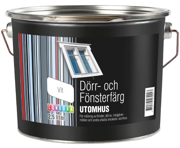 Landora Dörr- och Fönsterfärg Landora Dörr- och Fönsterfärg är speciellt framtagen för målning av fönster, dörrar, trädgårdsmöbler och andra utsatta snickerier utomhus.