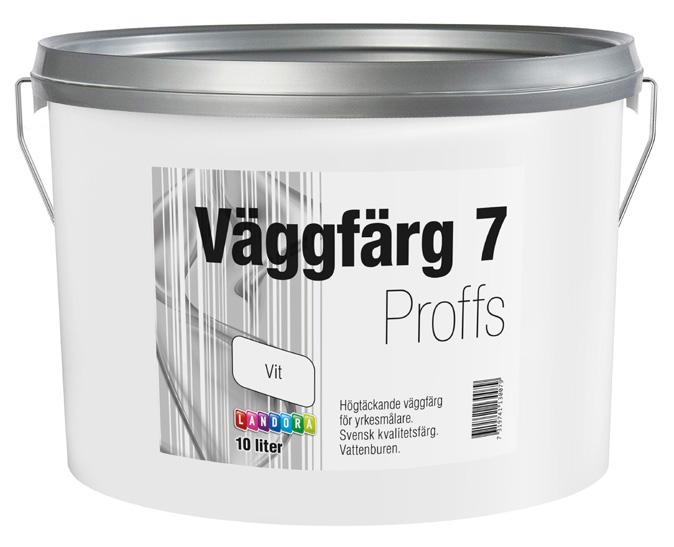 Landora Väggfärg 7 Proffs Högtäckande väggfärg för yrkesmålare. För målning i torra utrymmen på: 3 Gips 3 Puts 3 Tapet 3 Strukturtapet 3 Väv 3 Betong 3 Lättbetong Inomhus. Vattenburen.