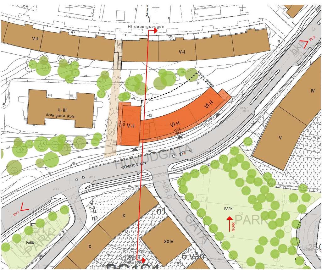 Sida 7 (12) Planförslaget Planförslaget innebär uppförande av ett 5-7 vånings hus längs med Sjöviksbacken.