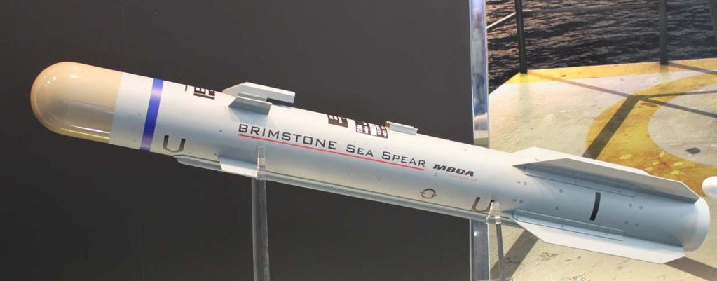 BRIMSTONE SEA SPEAR I samband med försvarsutställningarna EURONAVAL 2012 och NAVDEX 2013 har den franska robottillverkaren MBDA presenterat ytterligare en version av det korträckviddiga robotsystemet